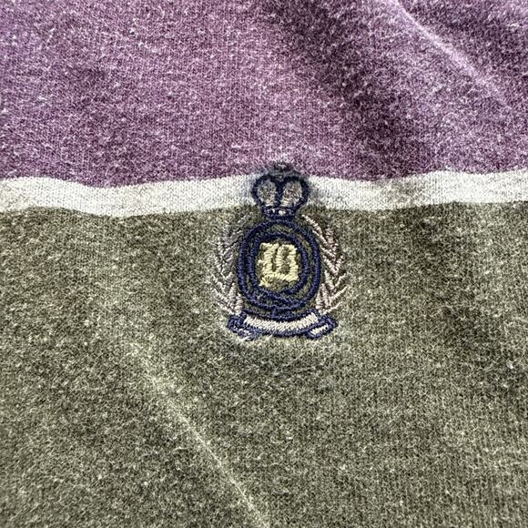 Vtg Bugle Boy Shirt Men Sz L 1/4 Button Striped Logo Stitched Collar READ - Picture 10 of 12